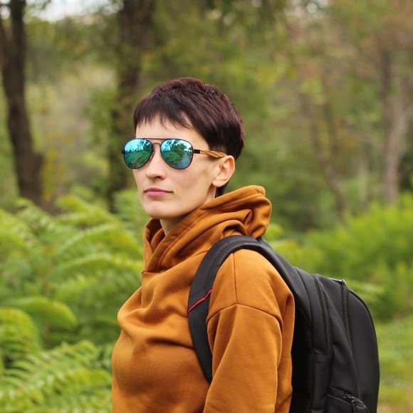 KINGSEVEN Natural Zebra Wood Blue Mirrored Polarized Aviator Sunglasses - Picture 2 of 16